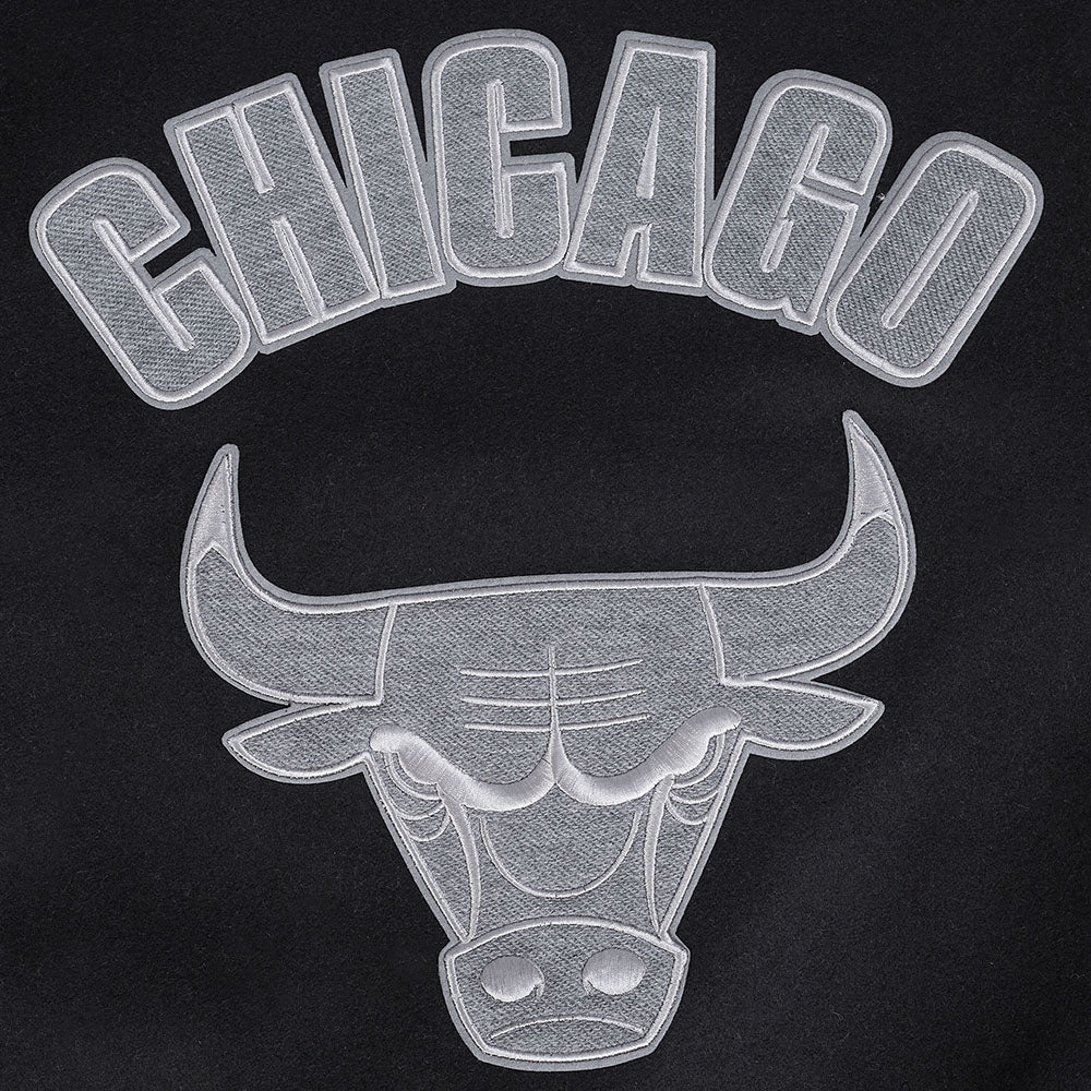 NBA CHICAGO BULLS REVERSE FRENCH TERRY MEN'S COLOR BLOCK WOOL VARSITY JACKET (BLACK/GRAY/EGGSHELL) - Image 8