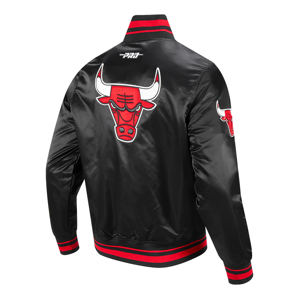 NBA CHICAGO BULLS CITY RANSOM MEN'S RIB SATIN JACKET (BLACK/RED/BLACK) - Image 4