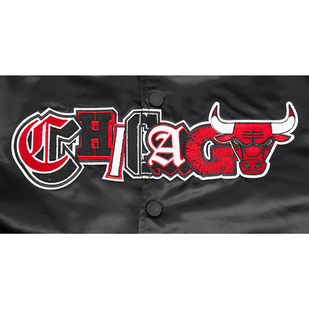 NBA CHICAGO BULLS CITY RANSOM MEN'S RIB SATIN JACKET (BLACK/RED/BLACK) - Image 7