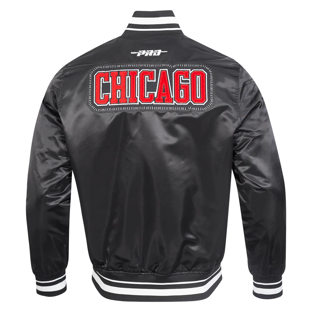 NBA CHICAGO BULLS DIY PICK STITCH MEN'S RIB SATIN JACKET (BLACK) - Image 3