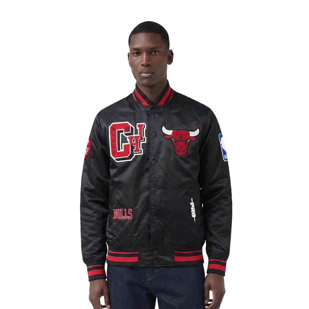 NBA CHICAGO BULLS BEST OF MEN'S RIB SATIN JACKET (BLACK/RED/BLACK) - Image 2