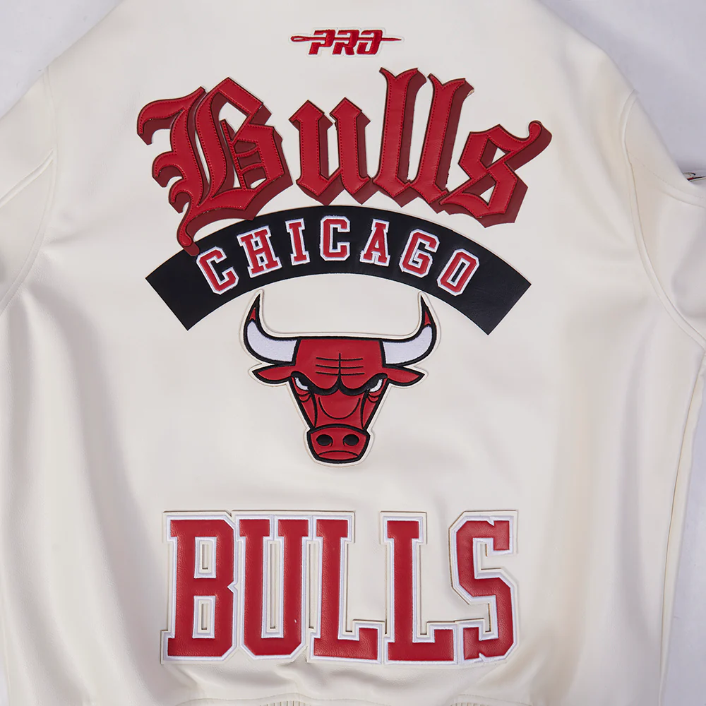 NBA CHICAGO BULLS BEST OF MEN'S LEATHER VARSITY JACKET (EGGSHELL) - Image 11