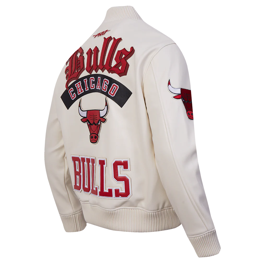 NBA CHICAGO BULLS BEST OF MEN'S LEATHER VARSITY JACKET (EGGSHELL) - Image 4