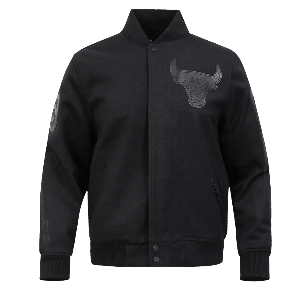 NBA CHICAGO BULLS WASHED VANGUARD MEN'S ALL WOOL VARSITY JACKET (BLACK)