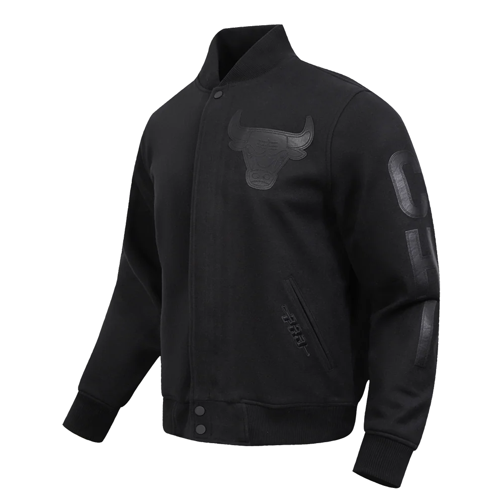 NBA CHICAGO BULLS WASHED VANGUARD MEN'S ALL WOOL VARSITY JACKET (BLACK) - Image 2
