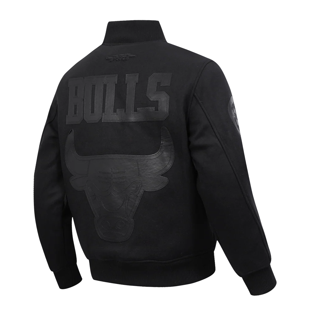 NBA CHICAGO BULLS WASHED VANGUARD MEN'S ALL WOOL VARSITY JACKET (BLACK) - Image 4