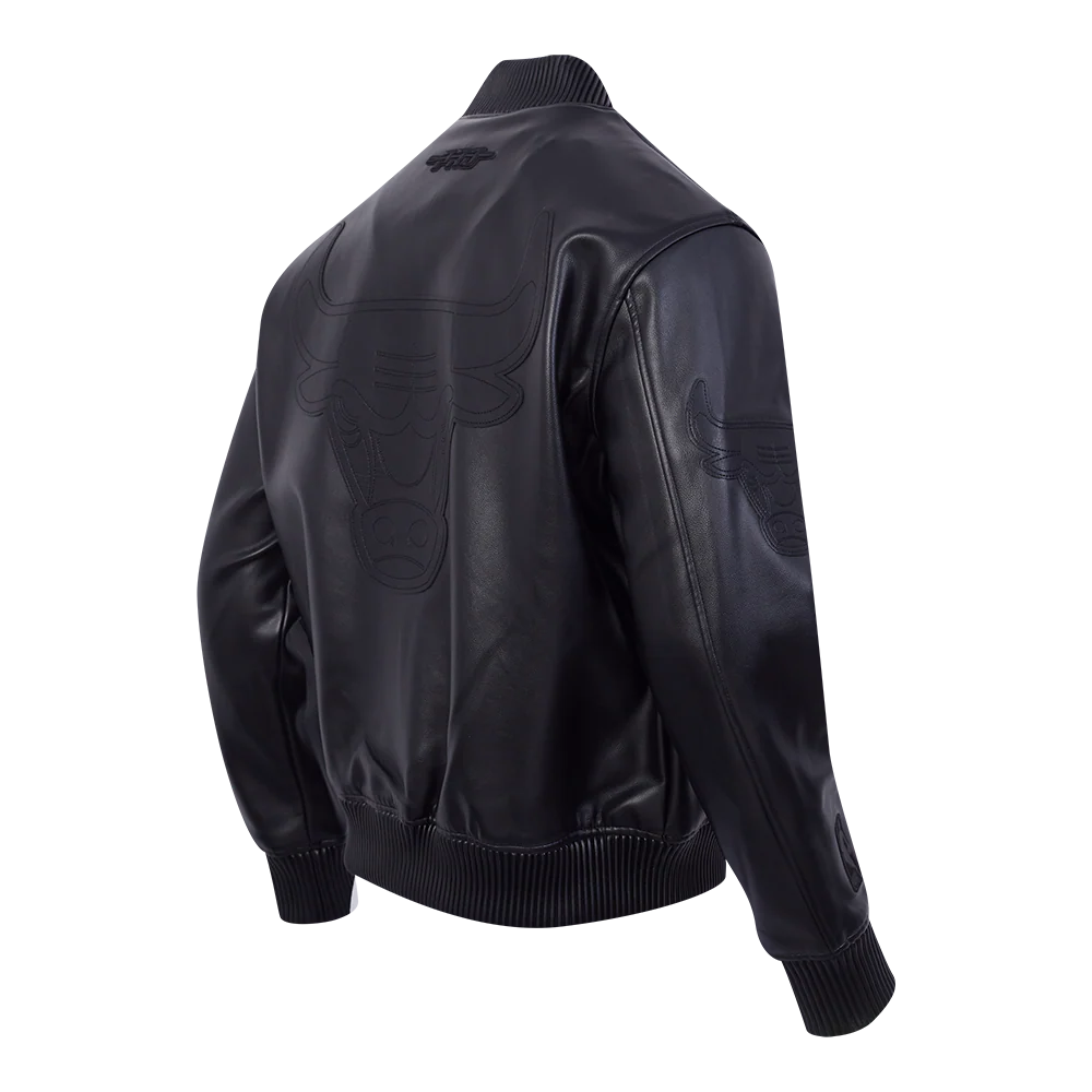 NBA CHICAGO BULLS WASHED VANGUARD MEN'S LEATHER VARSITY JACKET (JET BLACK) - Image 4
