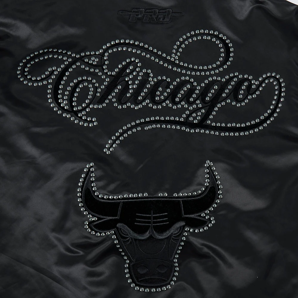 NBA CHICAGO BULLS BLACKOUT MEN'S SATIN JACKET (BLACK) - Image 9