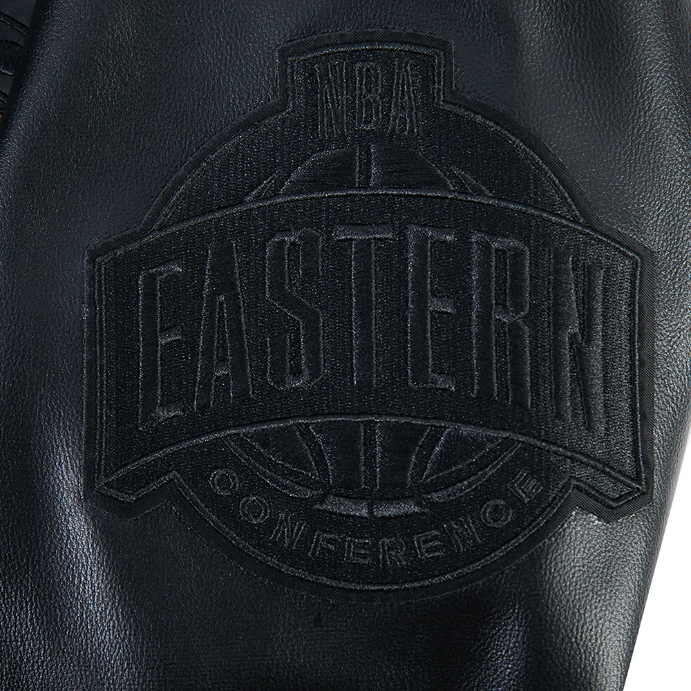 NBA CHICAGO BULLS BLACKOUT MEN'S LEATHER VARSITY JACKET (JET BLACK) - Image 5