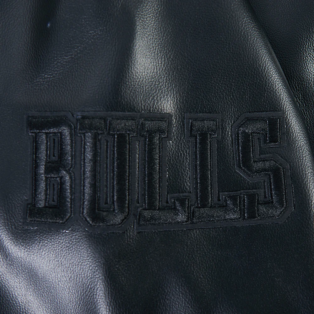 NBA CHICAGO BULLS BLACKOUT MEN'S LEATHER VARSITY JACKET (JET BLACK) - Image 7