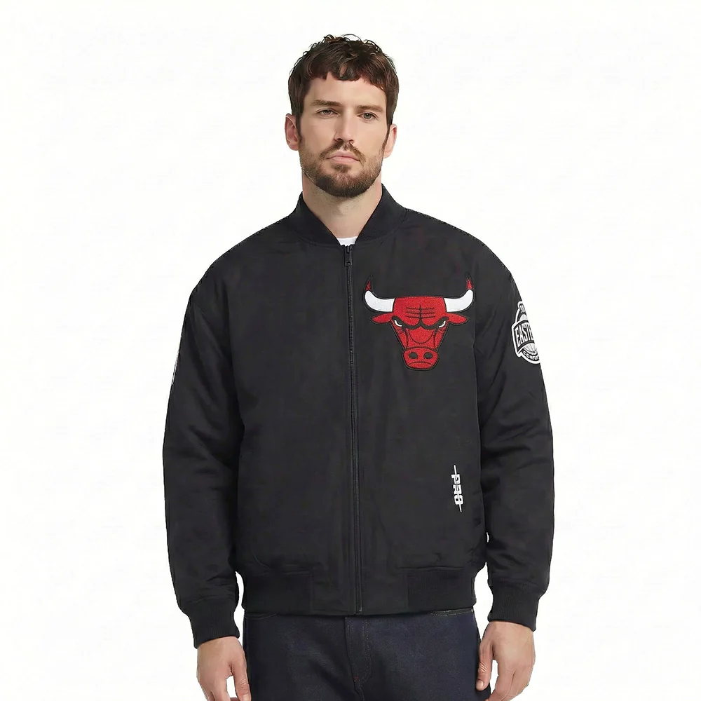 NBA CHICAGO BULLS LIVING LARGE MEN'S TWILL JACKET (BLACK) - Image 2