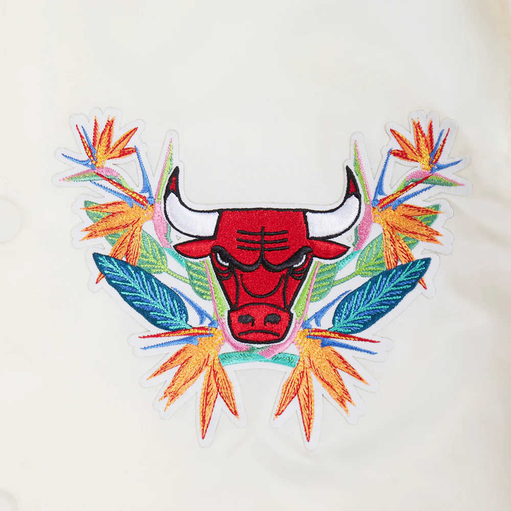 NBA CHICAGO BULLS PARADISE MEN'S SATIN JACKET (EGGSHELL/ BLACK) - Image 11