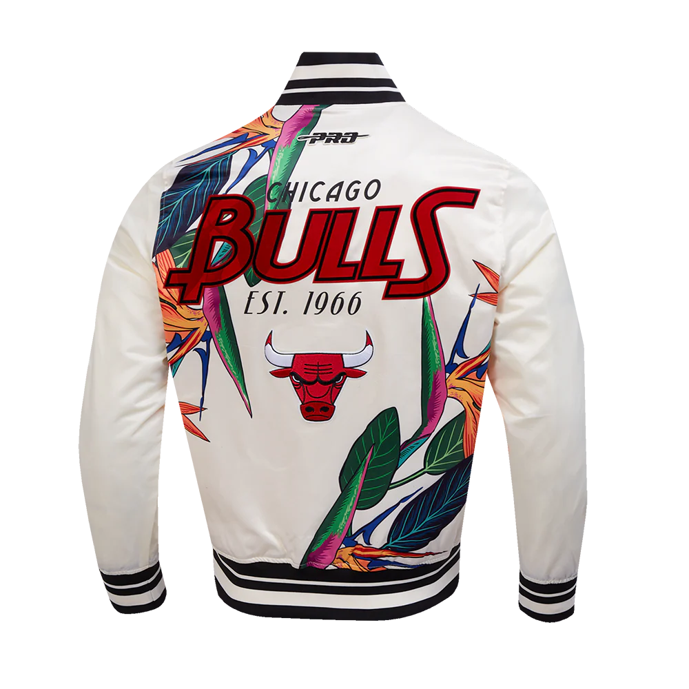 NBA CHICAGO BULLS PARADISE MEN'S SATIN JACKET (EGGSHELL/ BLACK) - Image 7