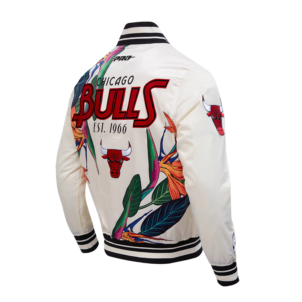 NBA CHICAGO BULLS PARADISE MEN'S SATIN JACKET (EGGSHELL/ BLACK) - Image 8