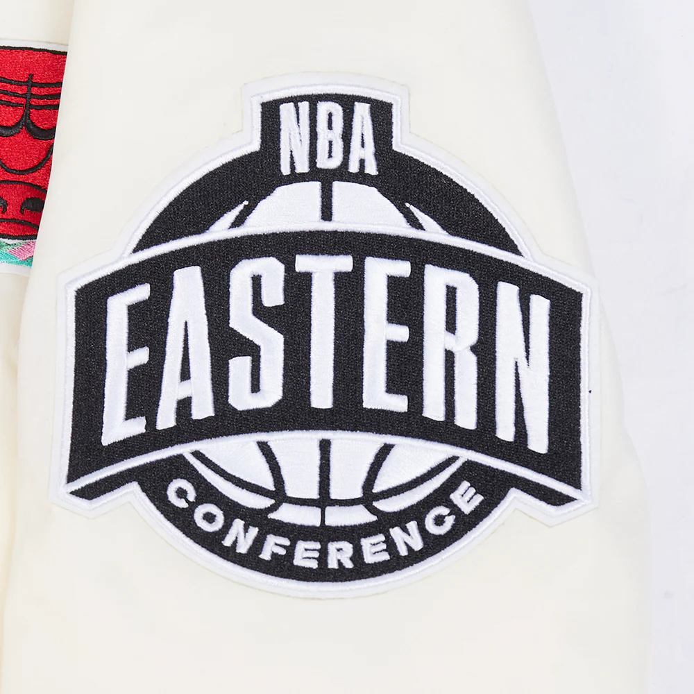 NBA CHICAGO BULLS PARADISE MEN'S SATIN JACKET (EGGSHELL/ BLACK) - Image 9