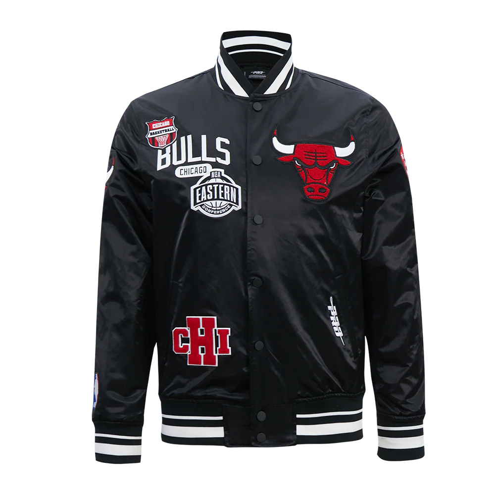 NBA CHICAGO BULLS LETTERMAN MEN'S SATIN JACKET (BLACK) - Image 3