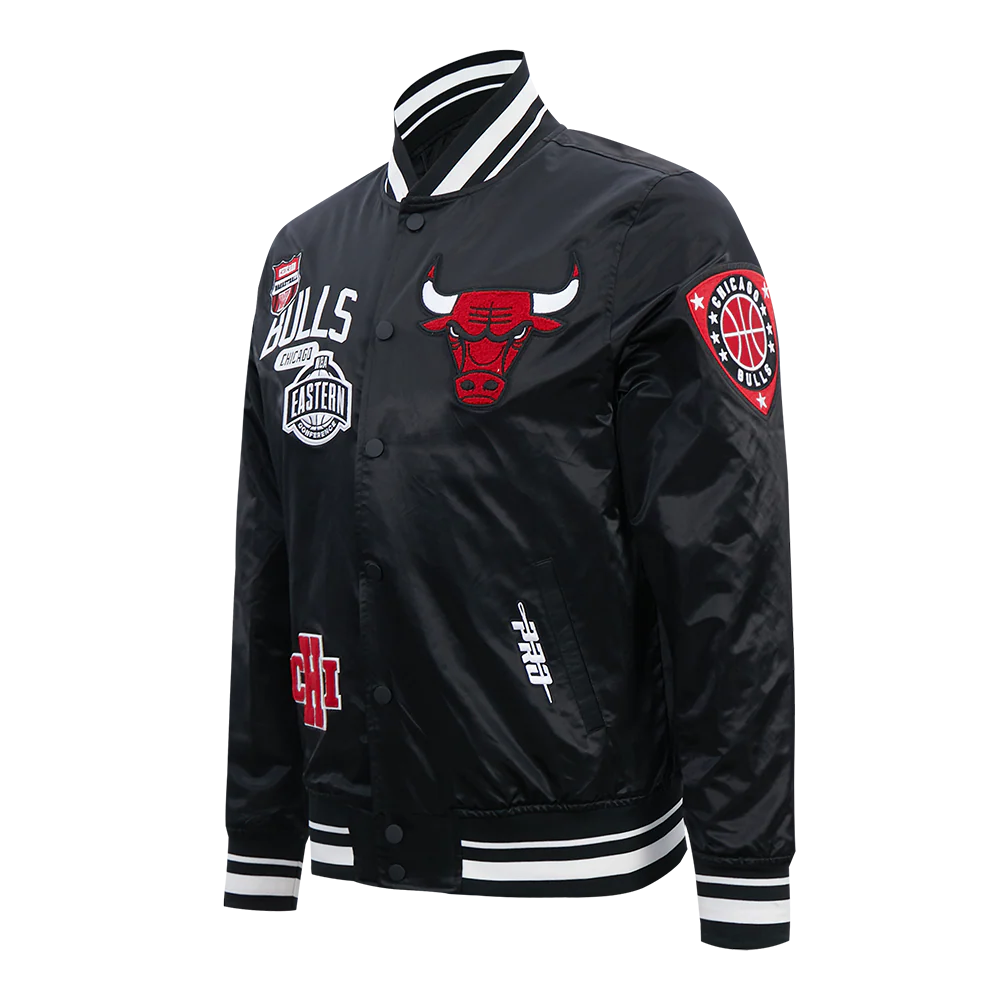 NBA CHICAGO BULLS LETTERMAN MEN'S SATIN JACKET (BLACK) - Image 6