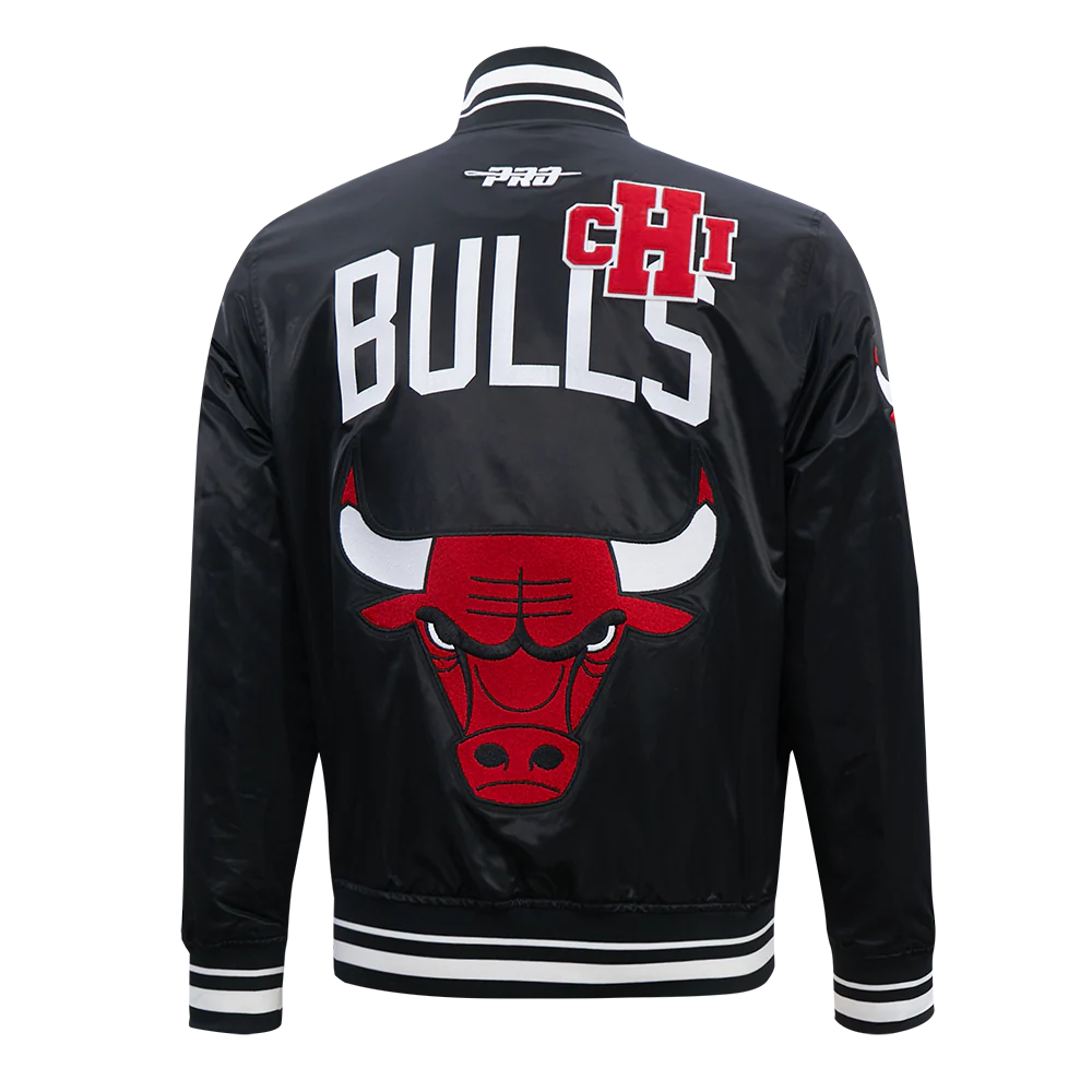 NBA CHICAGO BULLS LETTERMAN MEN'S SATIN JACKET (BLACK) - Image 7