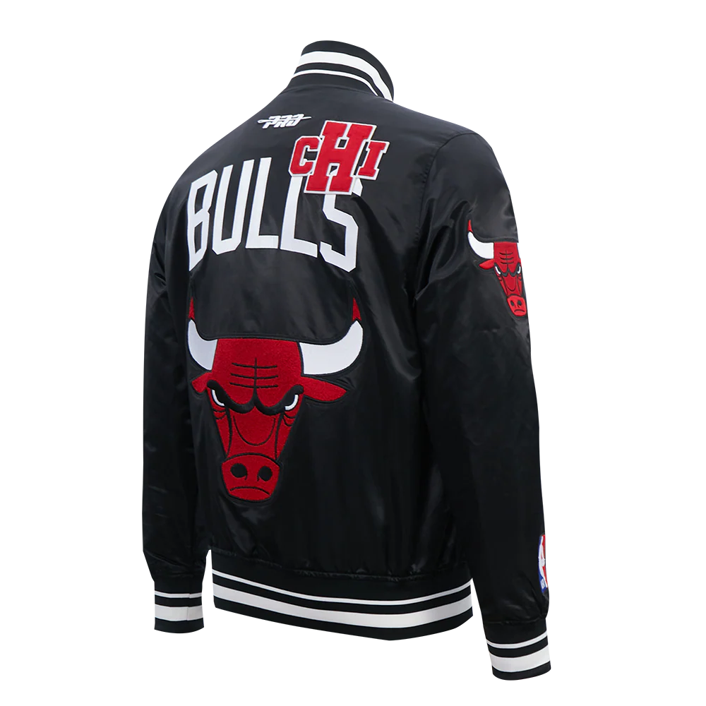 NBA CHICAGO BULLS LETTERMAN MEN'S SATIN JACKET (BLACK) - Image 8