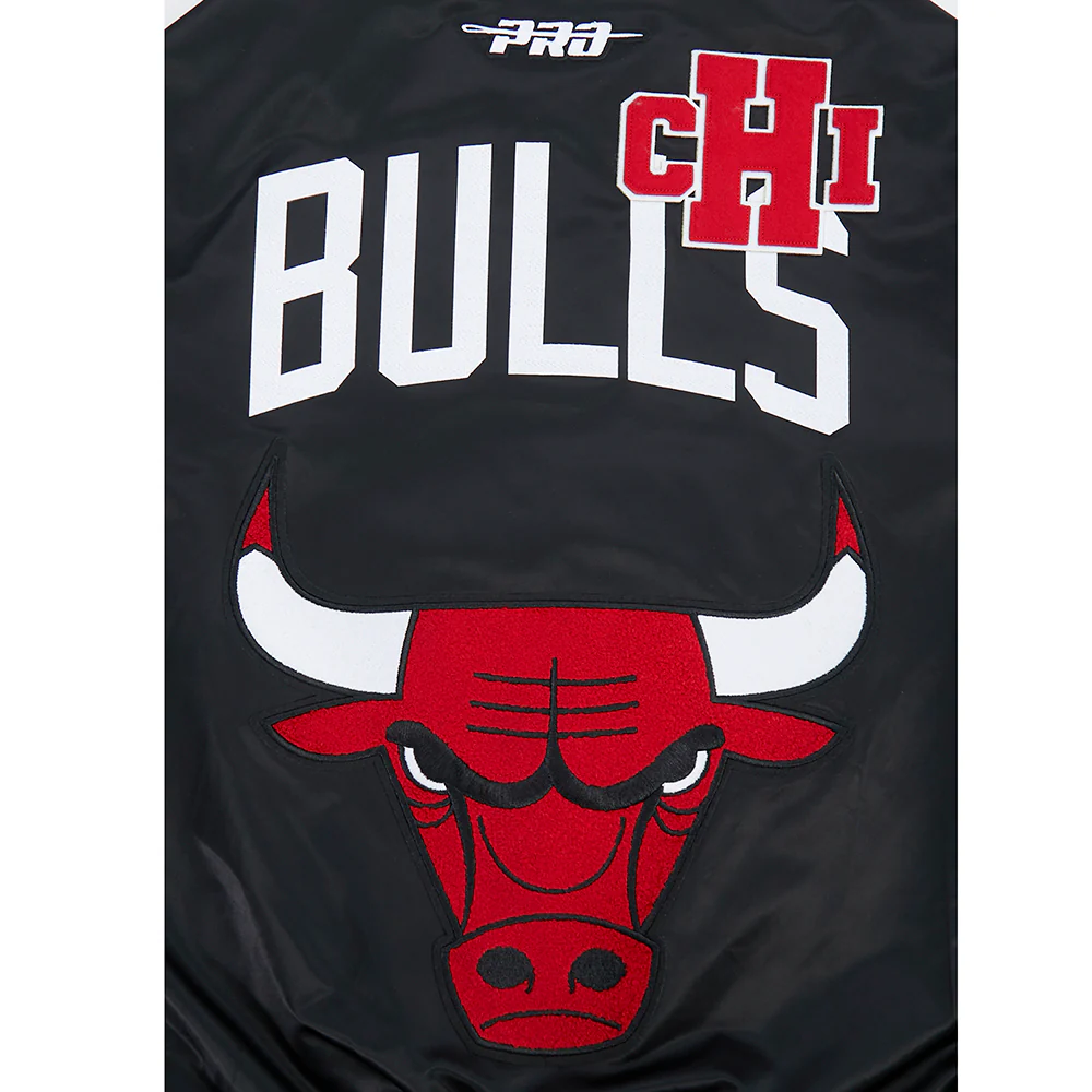 NBA CHICAGO BULLS LETTERMAN MEN'S SATIN JACKET (BLACK) - Image 9