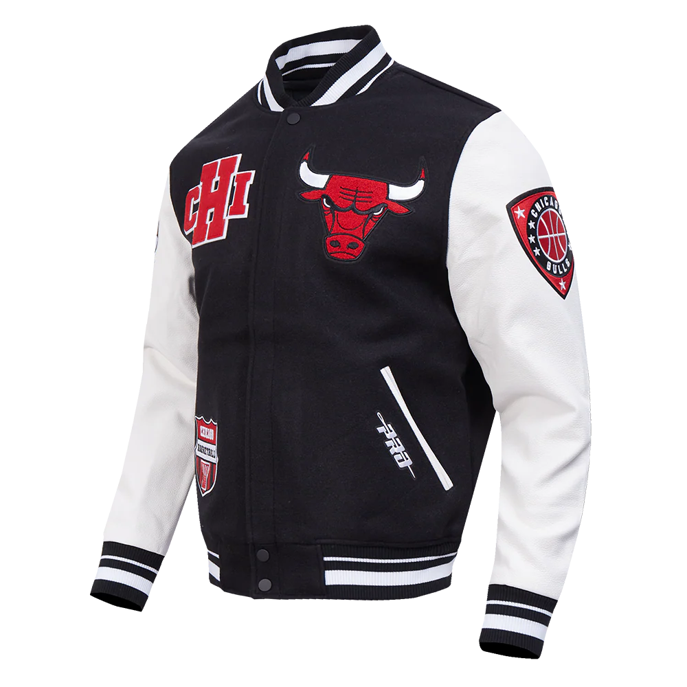 NBA CHICAGO BULLS LETTERMAN MEN'S VARSITY JACKET (BLACK/WHITE) - Image 5