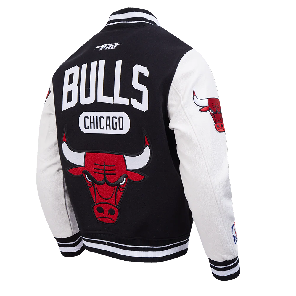 NBA CHICAGO BULLS LETTERMAN MEN'S VARSITY JACKET (BLACK/WHITE) - Image 6