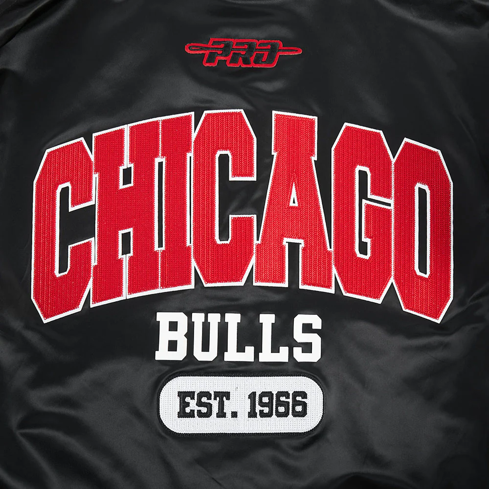 NBA CHICAGO BULLS CITY ARCH MEN'S SATIN JACKET (BLACK) - Image 7