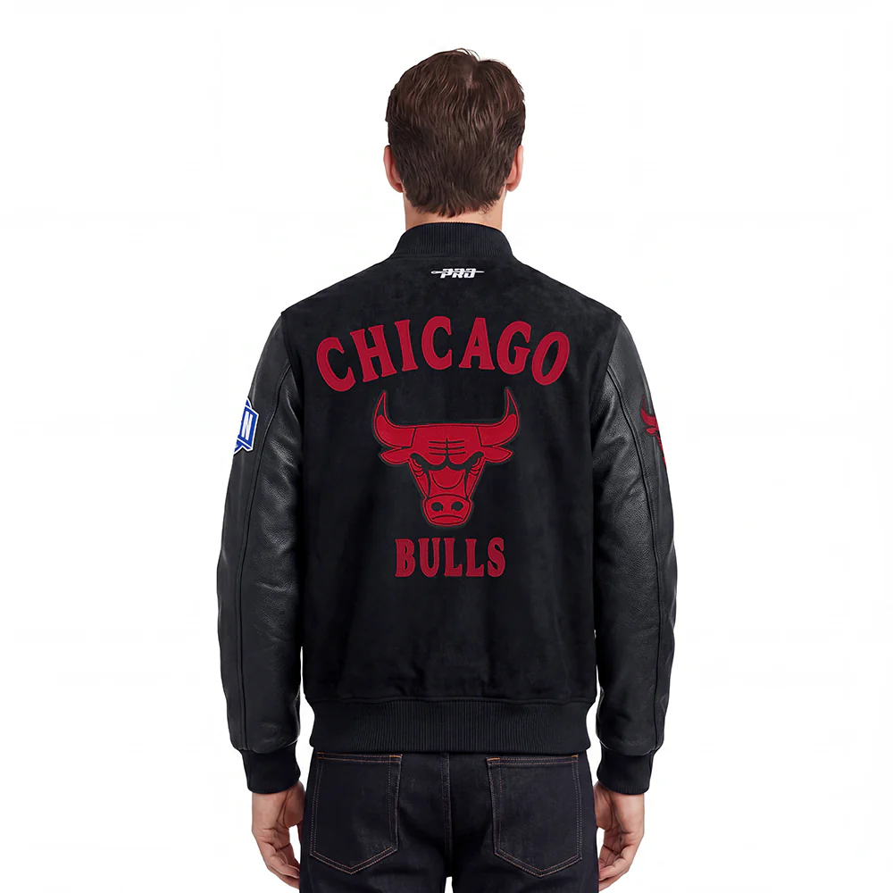 NBA CHICAGO BULLS FIRST TEAM MEN'S VARSITY JACKET (JET BLACK) - Image 2