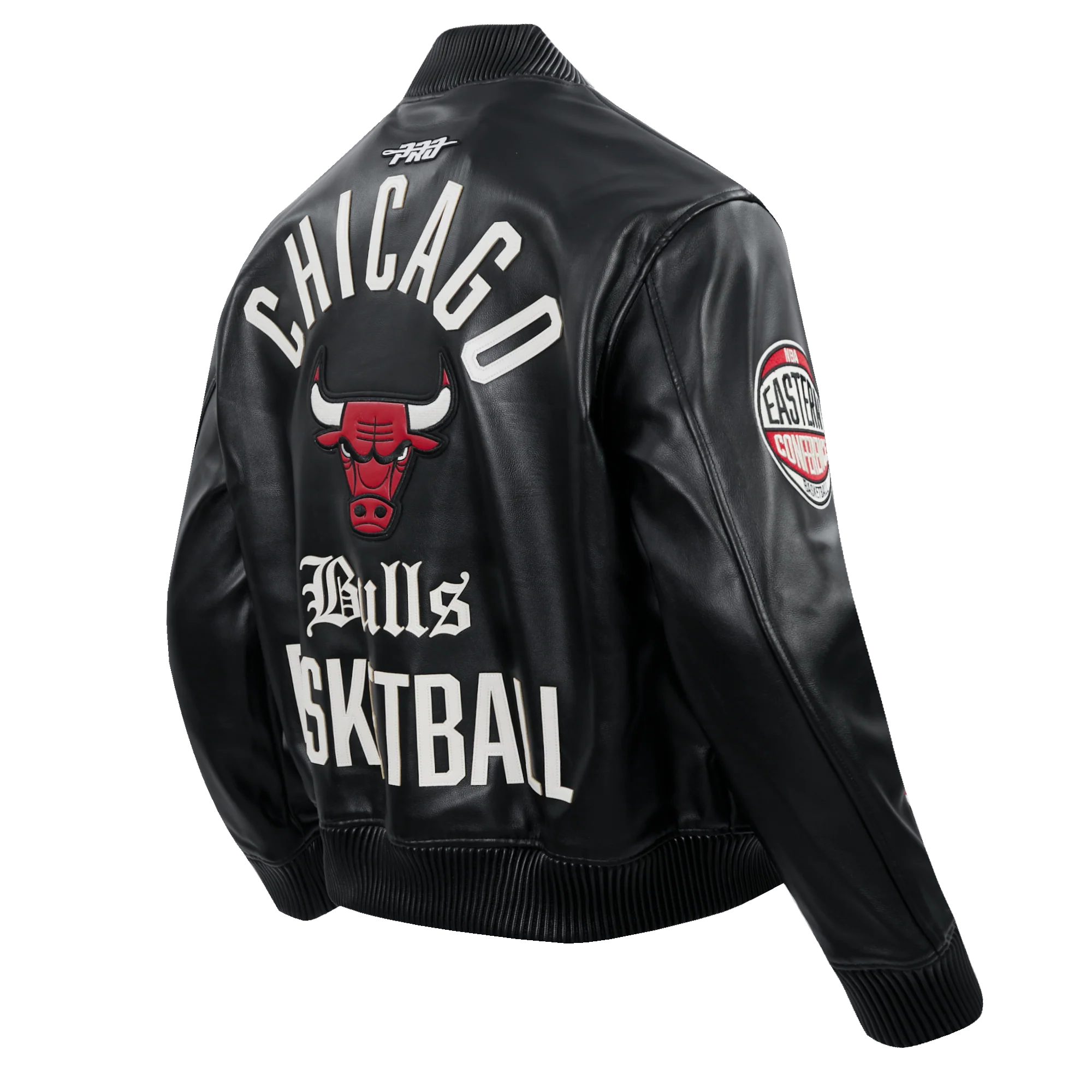 NBA CHICAGO BULLS MODERN ORIGINALS MEN'S LEATHER VARSITY JACKET (JET BLACK) - Image 4