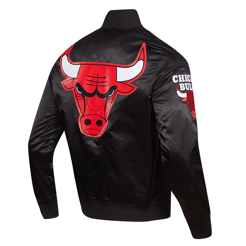 NBA CHICAGO BULLS BIG LOGO MEN'S SATIN JACKET (BLACK) - Image 2