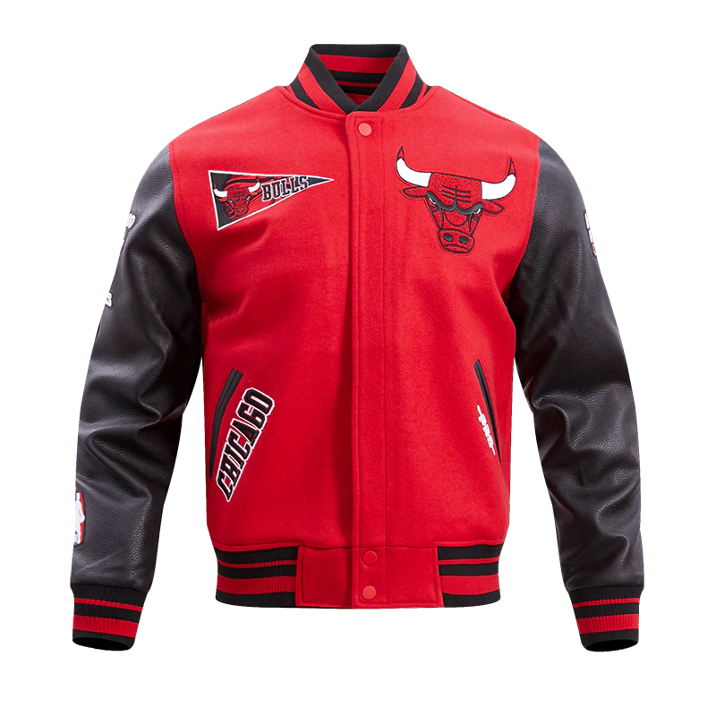 NBA CHICAGO BULLS RETRO CLASSIC MEN'S RIB WOOL VARSITY JACKET (RED/BLACK)