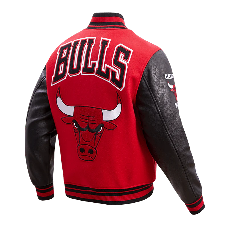 NBA CHICAGO BULLS RETRO CLASSIC MEN'S RIB WOOL VARSITY JACKET (RED/BLACK) - Image 3