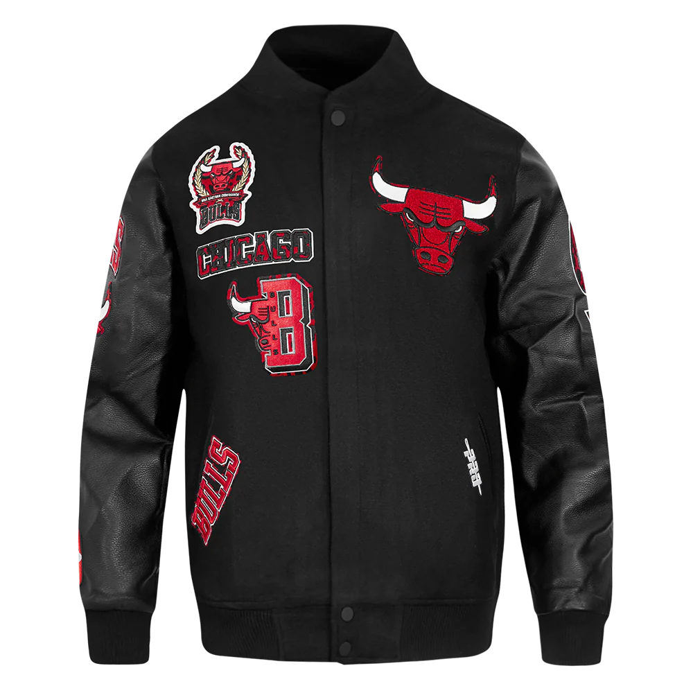 NBA CHICAGO BULLS ANIMAL PRINT MEN'S WOOL VARSITY JACKET (JET BLACK)