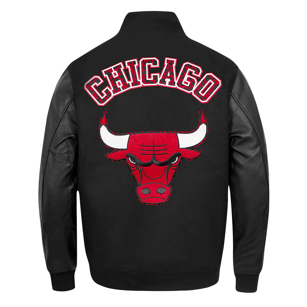 NBA CHICAGO BULLS ANIMAL PRINT MEN'S WOOL VARSITY JACKET (JET BLACK) - Image 3