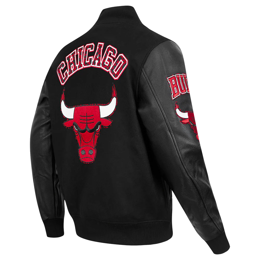 NBA CHICAGO BULLS ANIMAL PRINT MEN'S WOOL VARSITY JACKET (JET BLACK) - Image 4