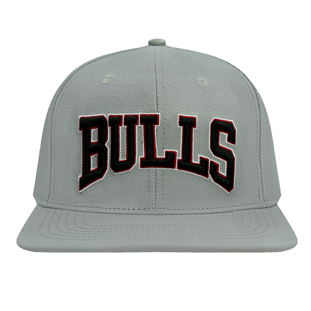 NBA CHICAGO BULLS CREST EMBLEM UNISEX WORDMARK WOOL SNAPBACK HAT (GRAY)