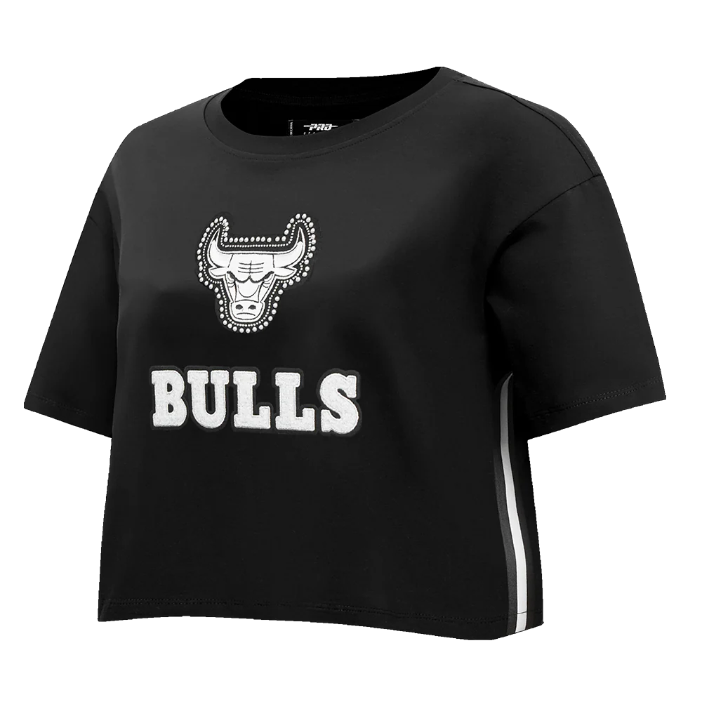 NBA CHICAGO BULLS PEARLS WOMEN'S SINGLE JERSEY BOXY TEE (BLACK) - Image 2