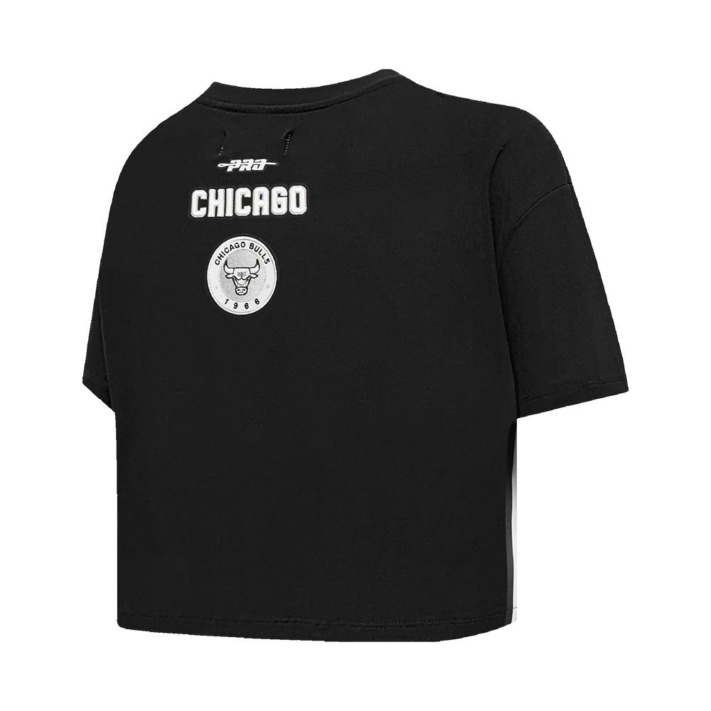 NBA CHICAGO BULLS PEARLS WOMEN'S SINGLE JERSEY BOXY TEE (BLACK) - Image 4