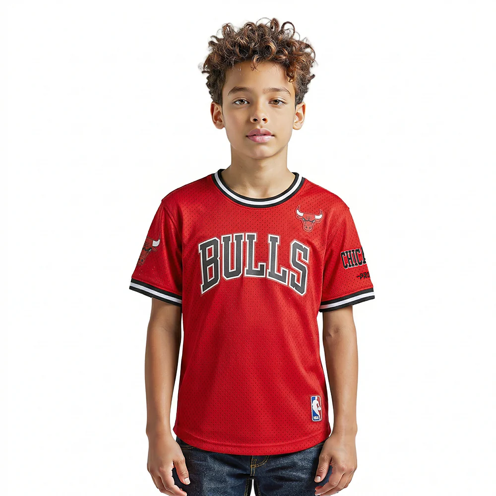 NBA CHICAGO BULLS CLASSIC BIG BOYS SHORT SLEEVE MESH TEE (RED/BLACK)