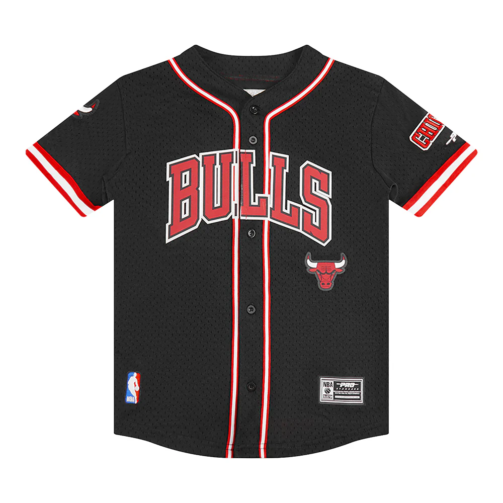 NBA CHICAGO BULLS CLASSIC BIG BOYS MESH BUTTON DOWN SHIRT (BLACK/RED) - Image 3