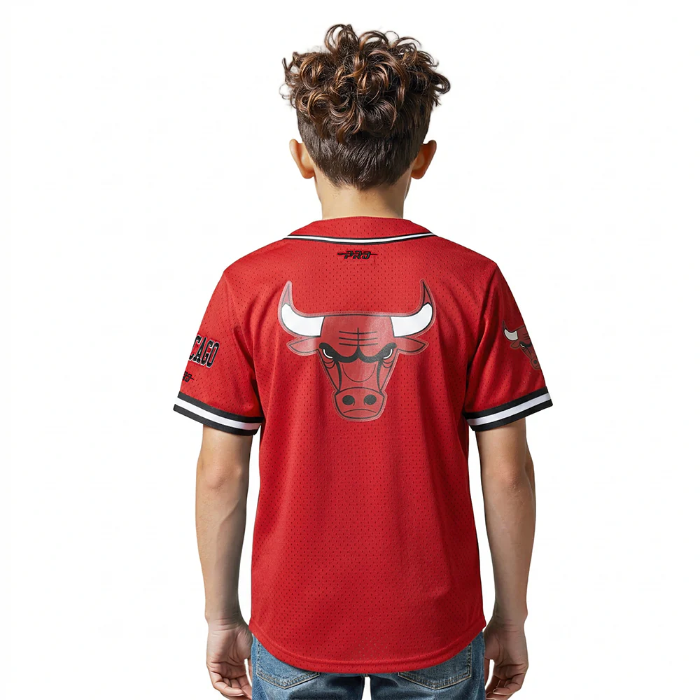 NBA CHICAGO BULLS CLASSIC BIG BOYS MESH BUTTON DOWN SHIRT (RED/BLACK) - Image 2