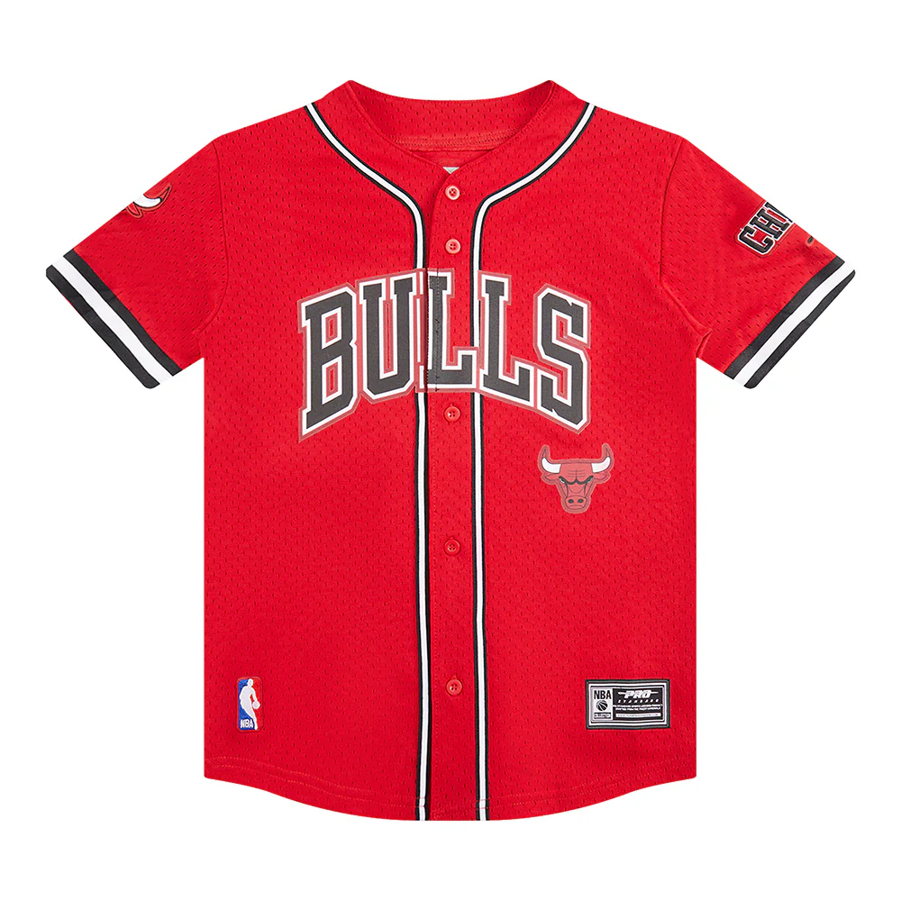 NBA CHICAGO BULLS CLASSIC BIG BOYS MESH BUTTON DOWN SHIRT (RED/BLACK) - Image 3