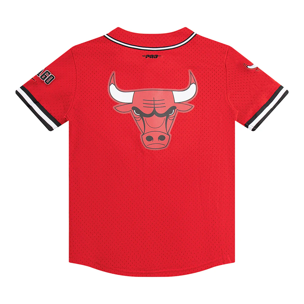 NBA CHICAGO BULLS CLASSIC BIG BOYS MESH BUTTON DOWN SHIRT (RED/BLACK) - Image 4