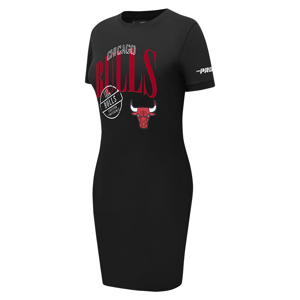NBA CHICAGO BULLS STAMPED WOMEN'S BODY CON DRESS (BLACK) - Image 3