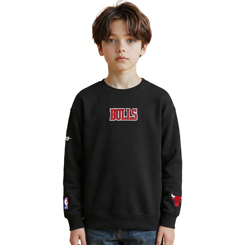 NBA CHICAGO BULLS WINGSPAN BIG BOY'S DROP SHOULDER FLC CREWNECK (BLACK) - Image 2