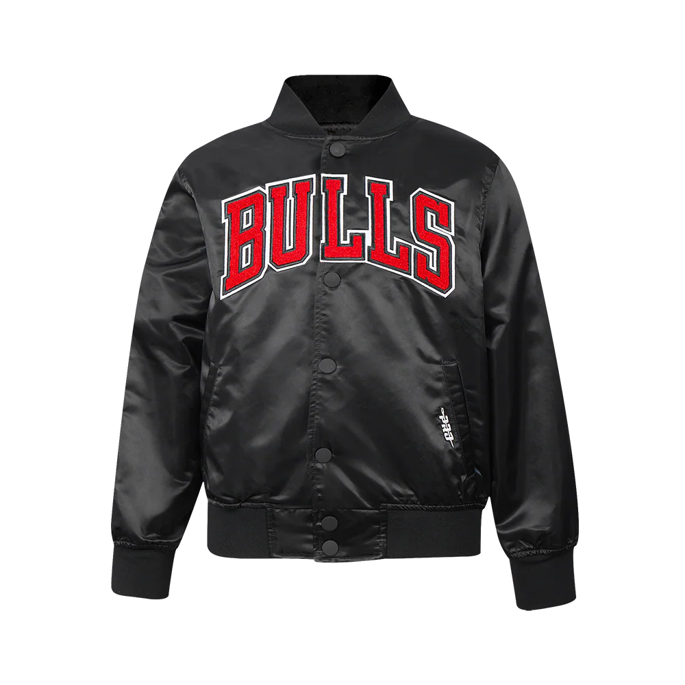 NBA CHICAGO BULLS CLASSIC BIG BOYS SATIN JACKET (BLACK) - Image 7