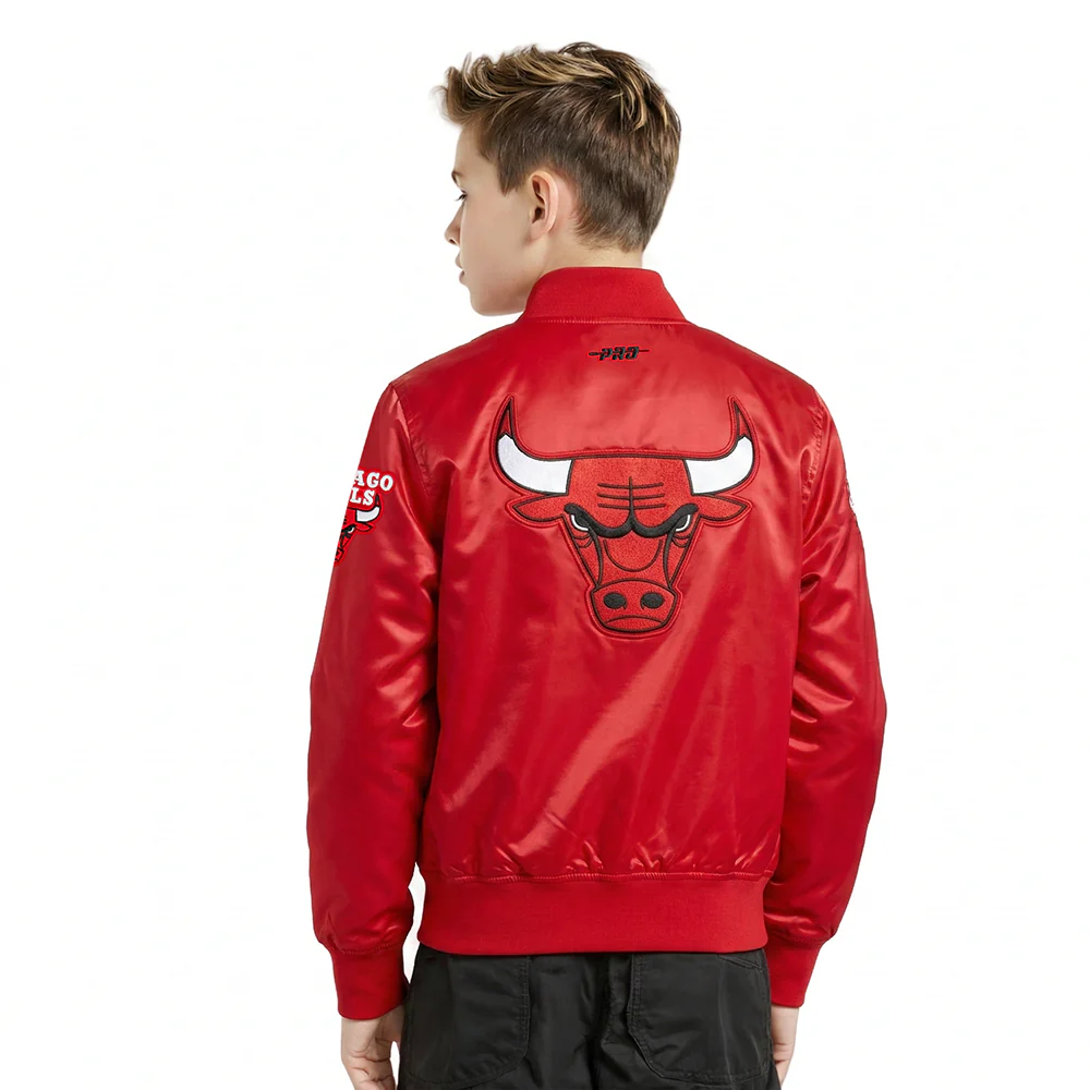NBA CHICAGO BULLS CLASSIC BIG BOYS SATIN JACKET (RED) - Image 2
