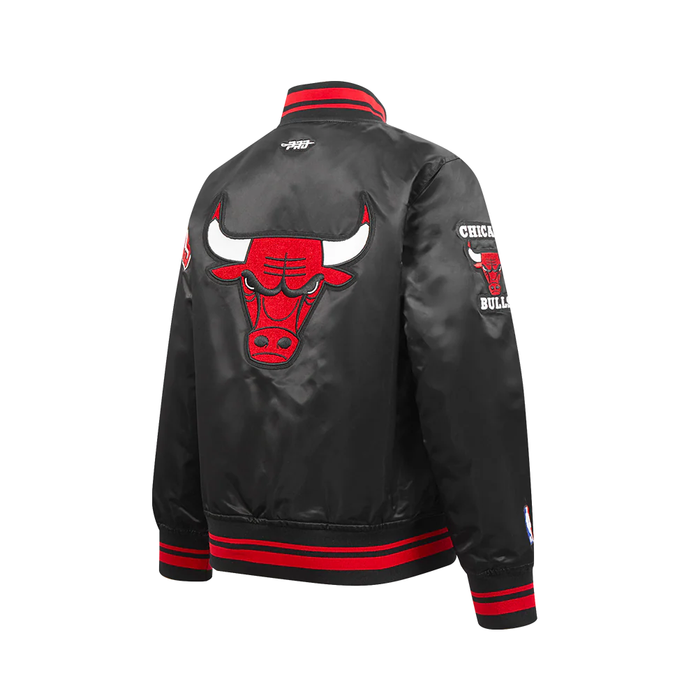 NBA CHICAGO BULLS RETRO CLASSIC BIG BOYS RIB SATIN JACKET (BLACK/RED/BLACK) - Image 4