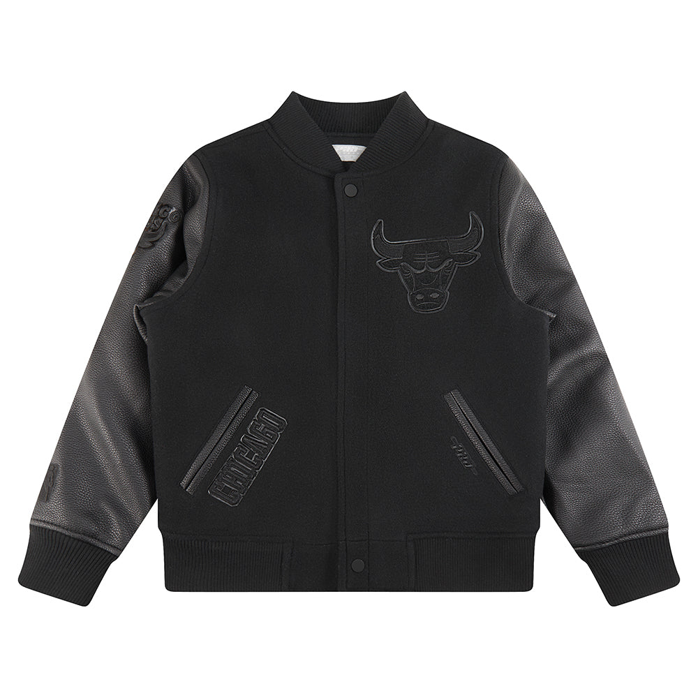NBA CHICAGO BULLS TRIPLE BLACK BIG BOYS WOOL VARSITY JACKET (JET BLACK) - Image 3