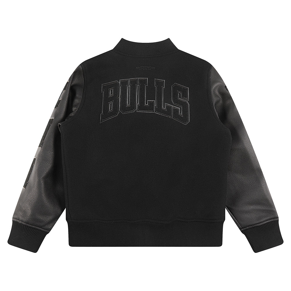 NBA CHICAGO BULLS TRIPLE BLACK BIG BOYS WOOL VARSITY JACKET (JET BLACK) - Image 4